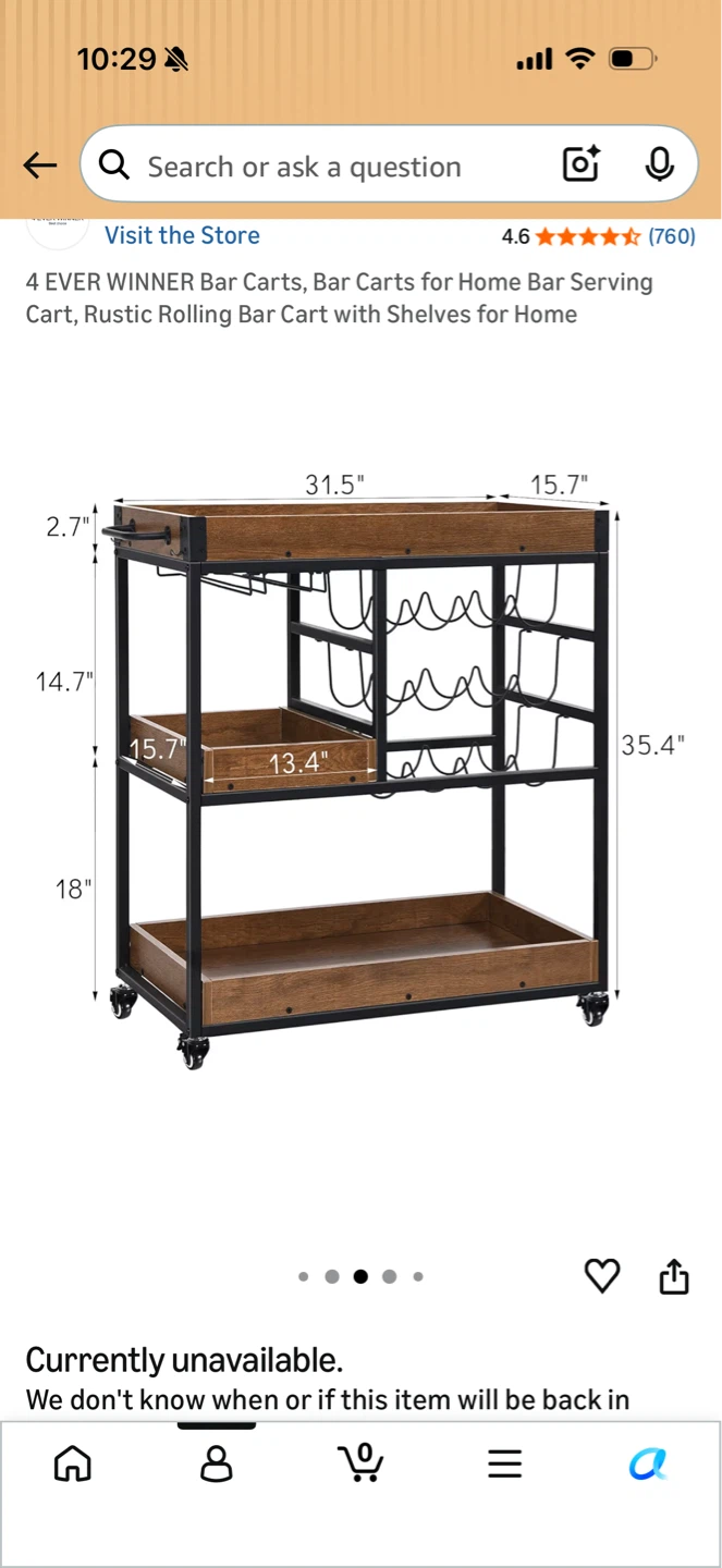 Bar with wheels - Rolling Bar Cart AND FREE glasses!