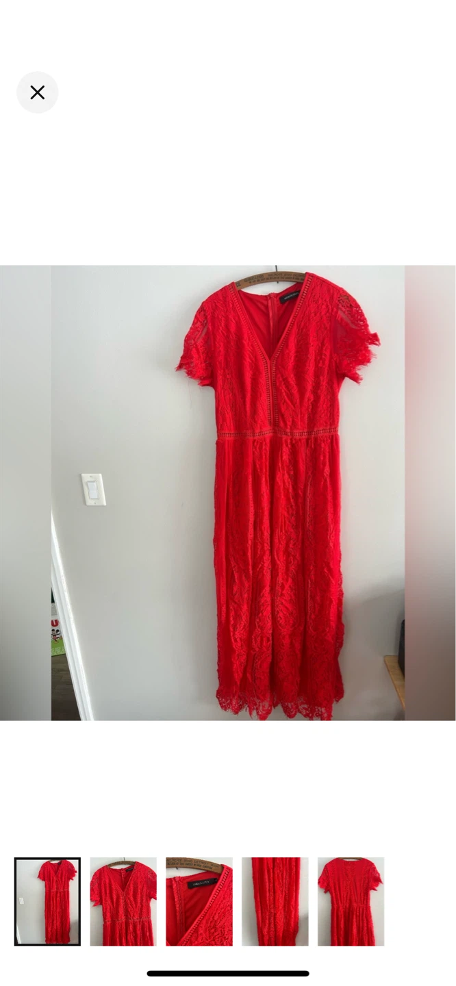 MEROKEETY Red Lace Dress