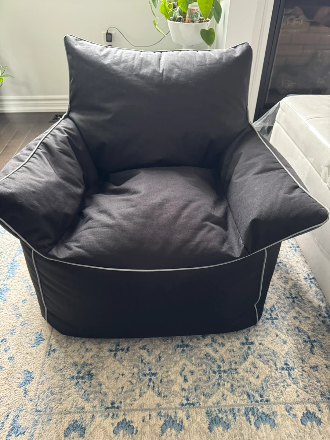 Black Bean Bag Chair with Grey Piping