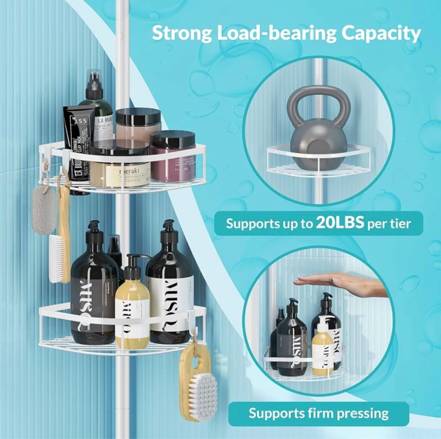 White Corner Tension Pole Shelf Organizer - photo 4