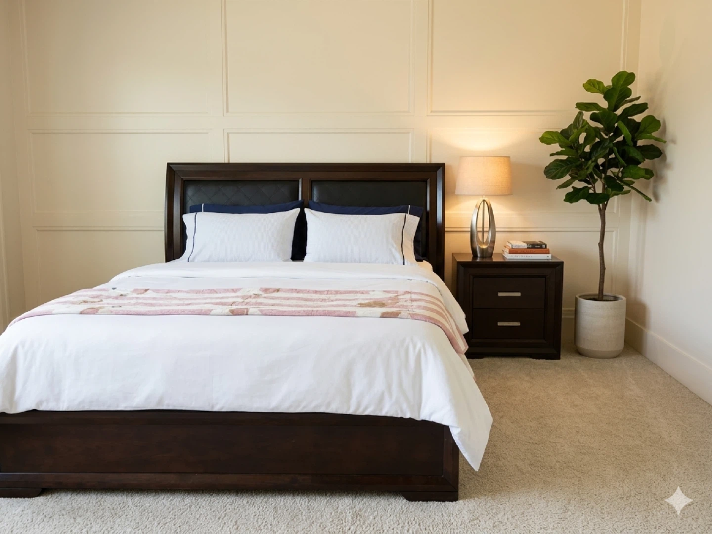 Dark Wood King Bed Frame with Padded Headboard