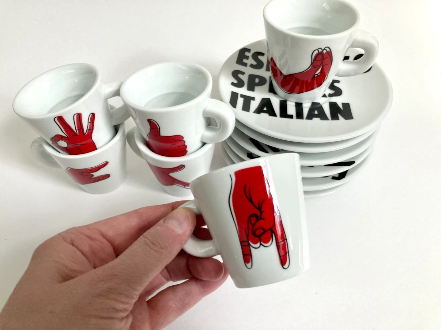 Full Set of Espresso Speaks Italian Cups and Saucers - photo 2