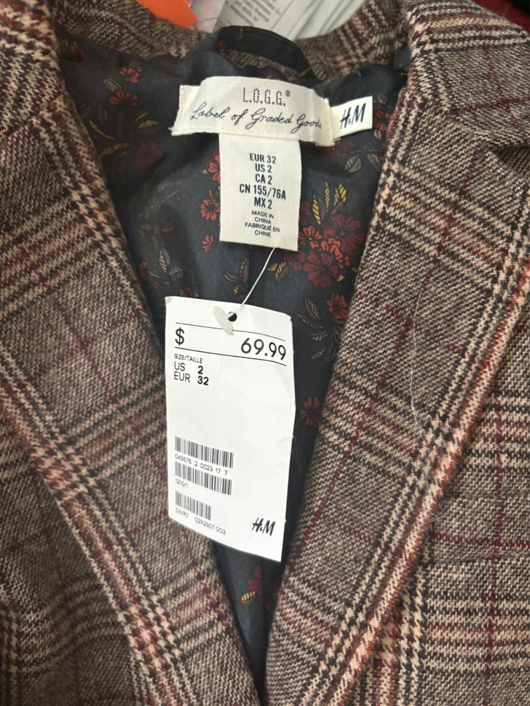 H&M "L.O.G.G." Plaid Blazer Jacket - Size US 2 - photo 2
