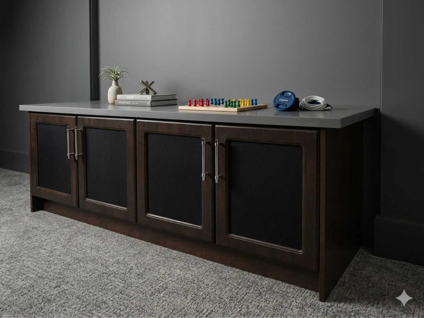 Dark Wood Media Console Cabinet