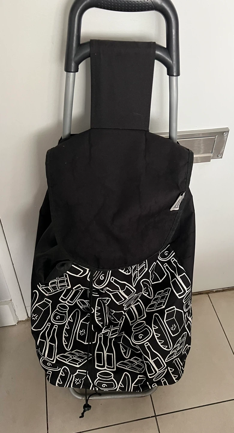 Black Shopping Trolley Cart with Novelty Pattern Bag