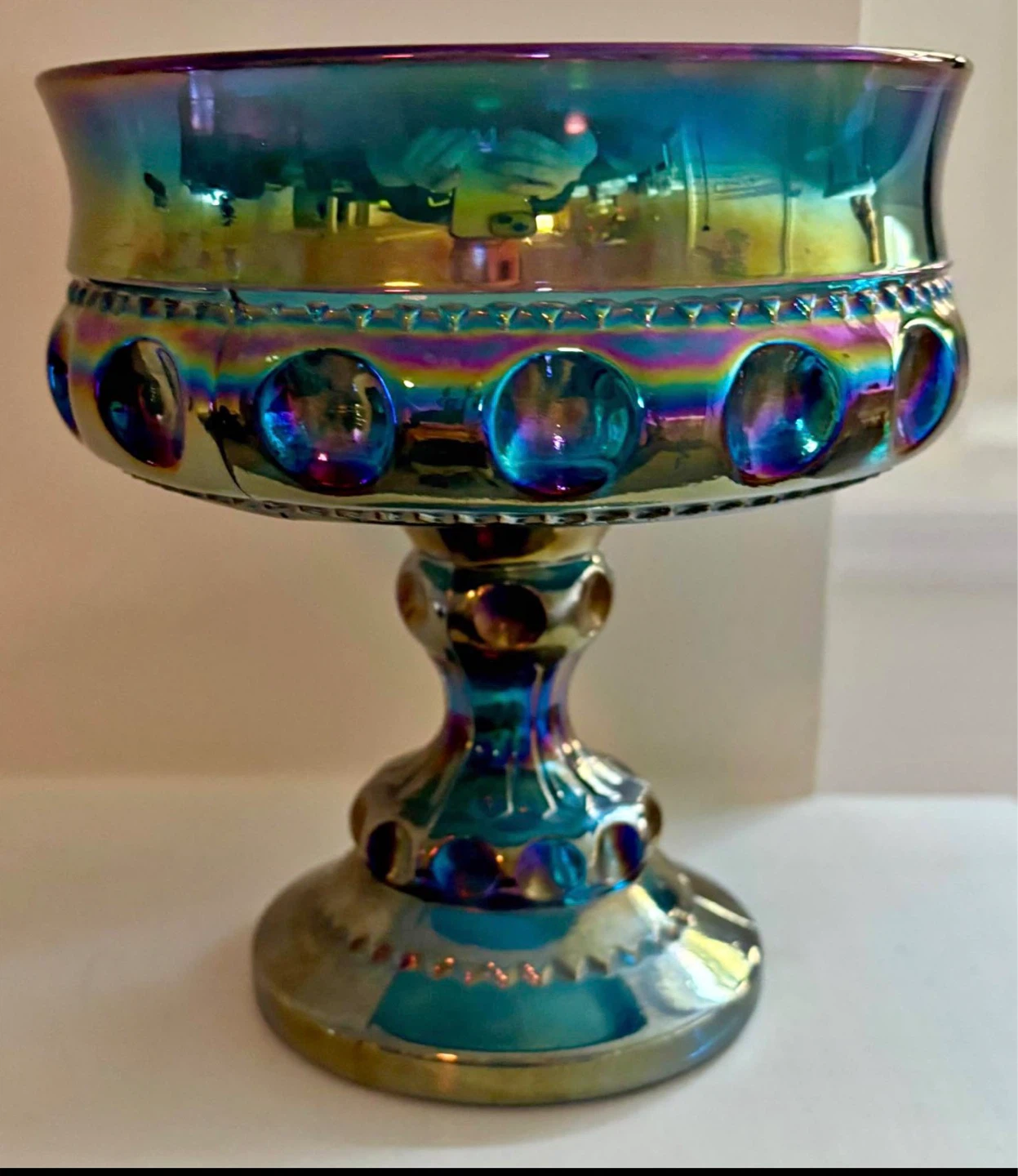 Iridescent Glass Compote Dish