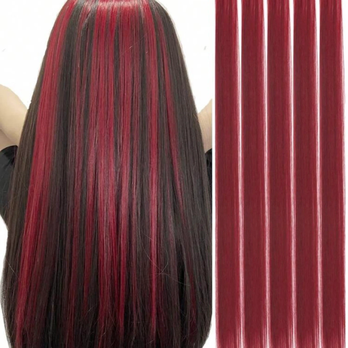Colourful Clip-in Hair Extensions / Hair Strands -3 Red 6 Teal - photo 2