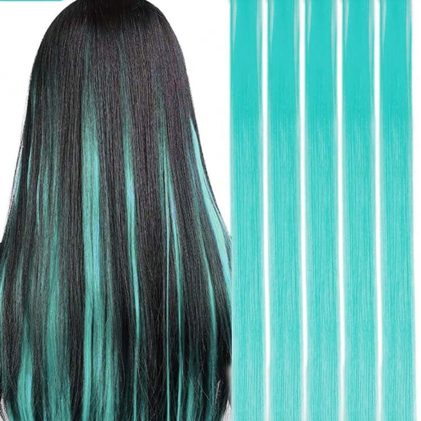 Colourful Clip-in Hair Extensions / Hair Strands -3 Red 6 Teal