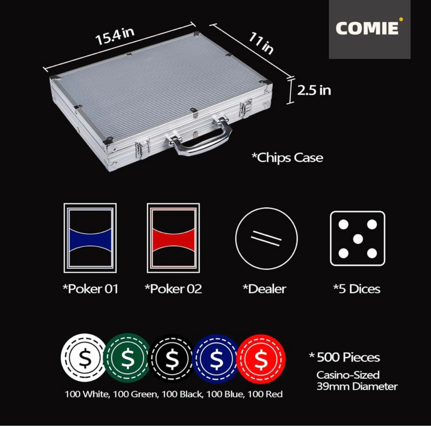 New Comie Premium Poker Chips Set,500PCS Iron Core - photo 2