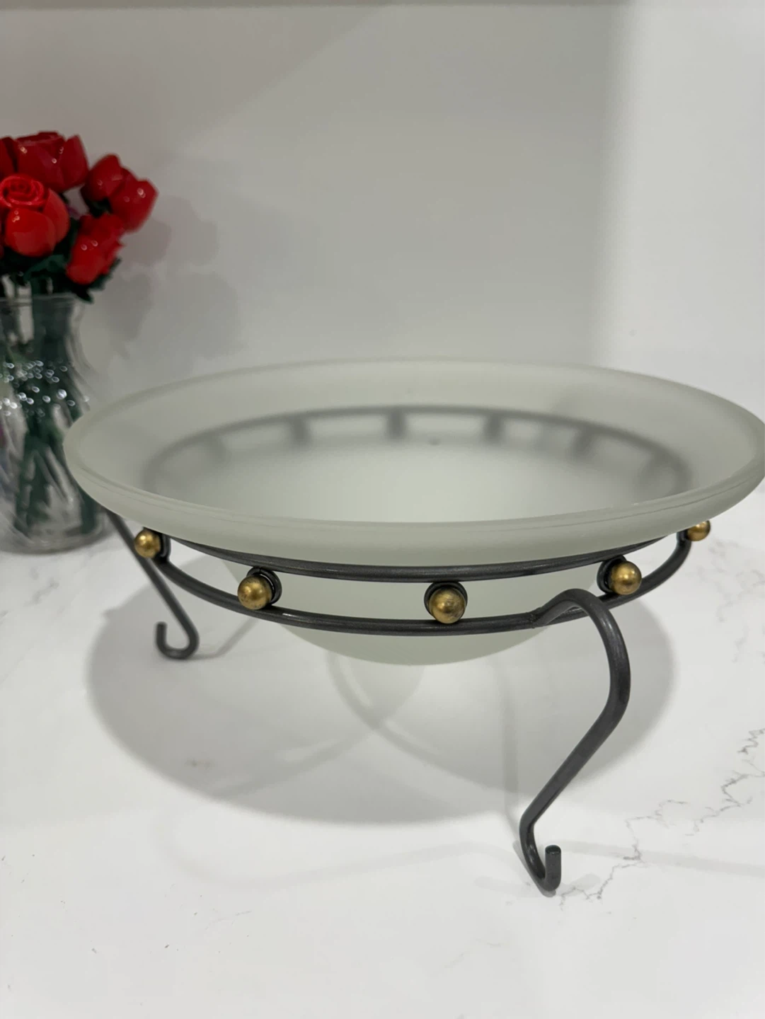 Frosted Glass Centerpiece Bowl with Metal Stand - photo 3