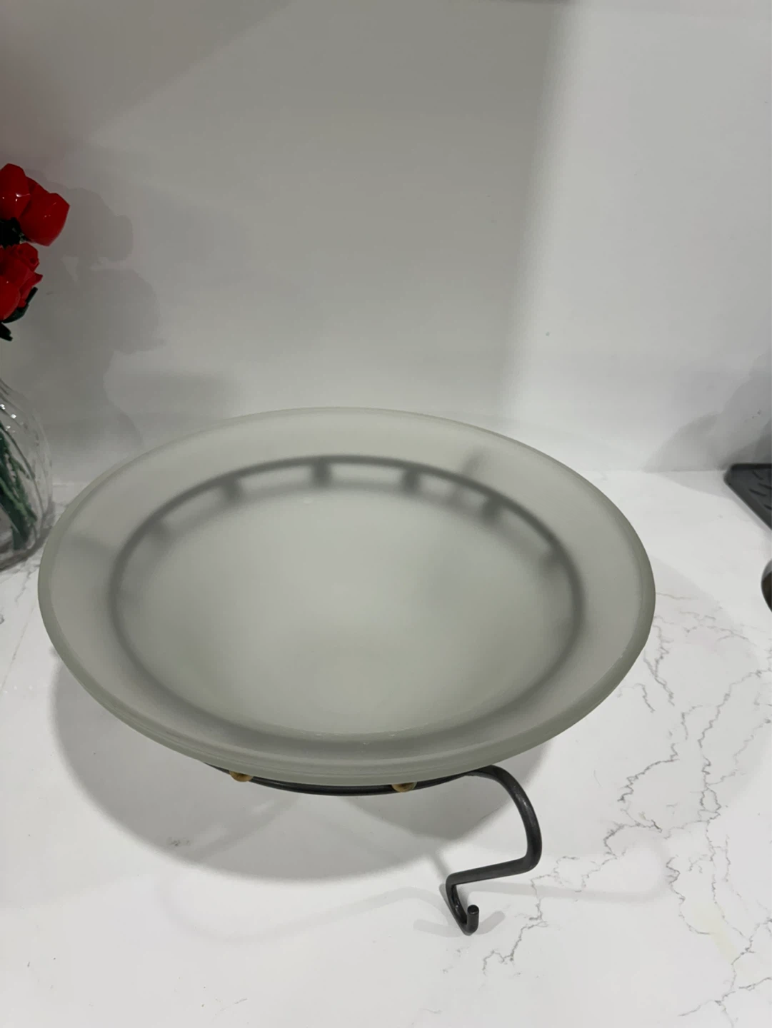Frosted Glass Centerpiece Bowl with Metal Stand