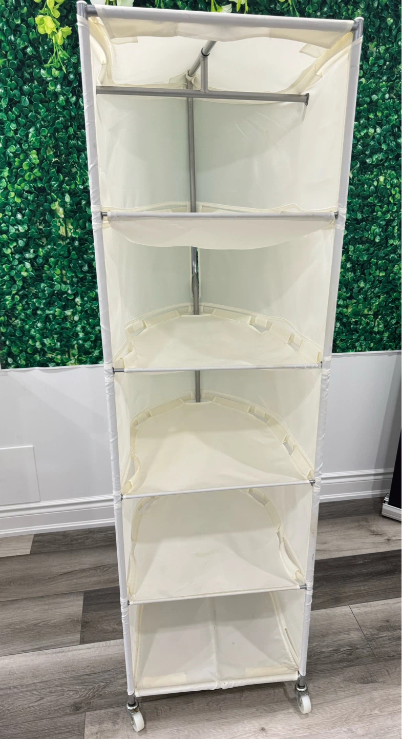 White Collapsible 5-Tier Corner Shelf Unit