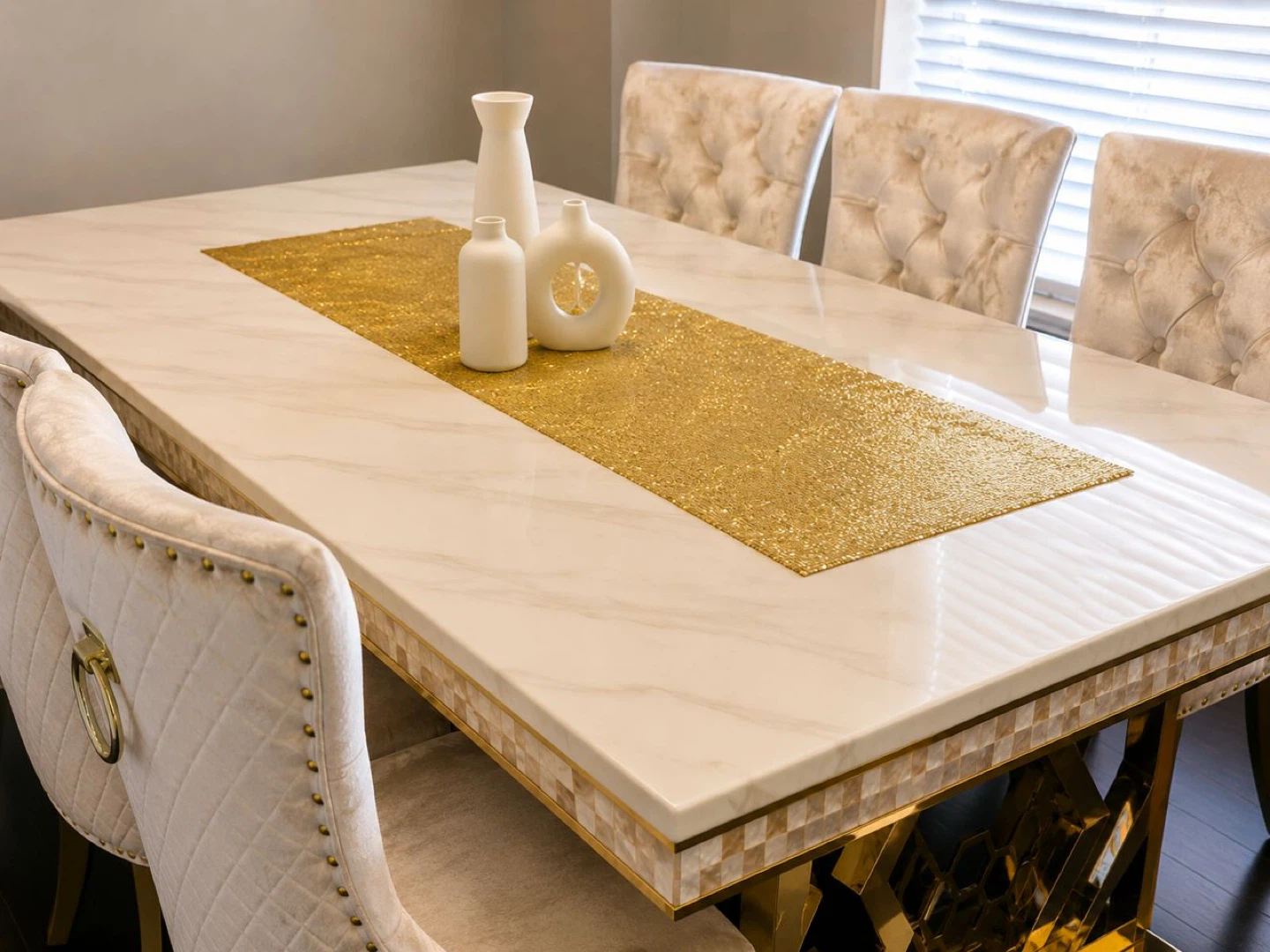 Marble Dining Table Set with 8Tufted Chairs - photo 4