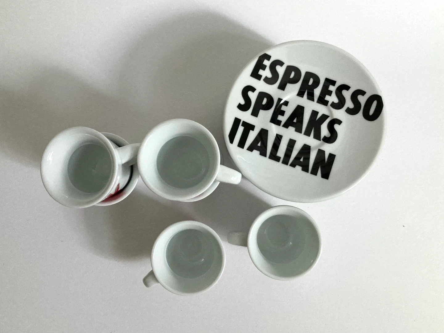 Full Set of Espresso Speaks Italian Cups and Saucers - photo 4
