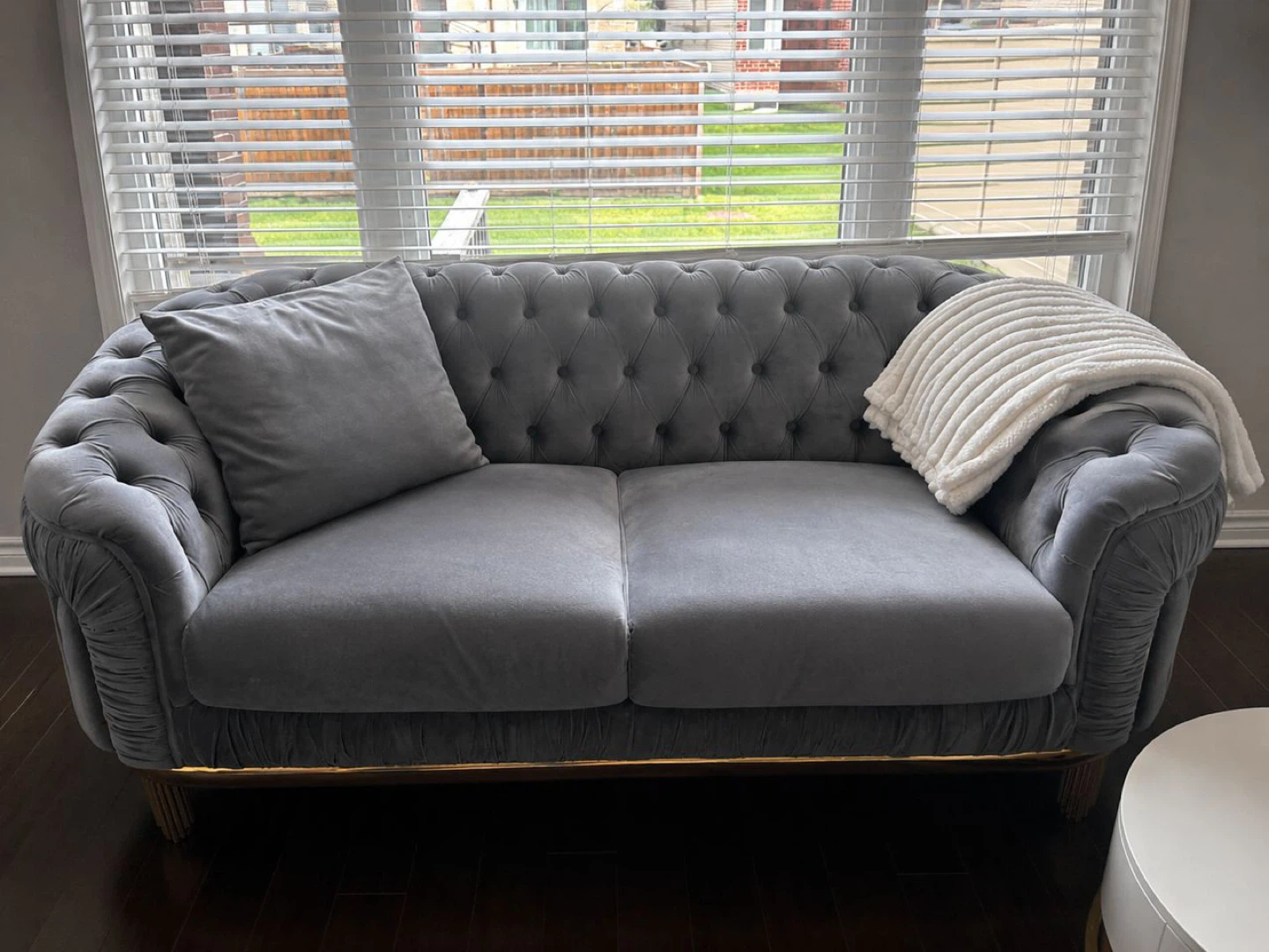 Grey Velvet Tufted Sofa - photo 2