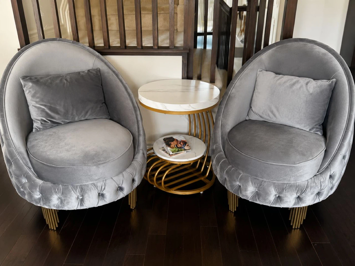 Grey Velvet Tufted Sofa - photo 3