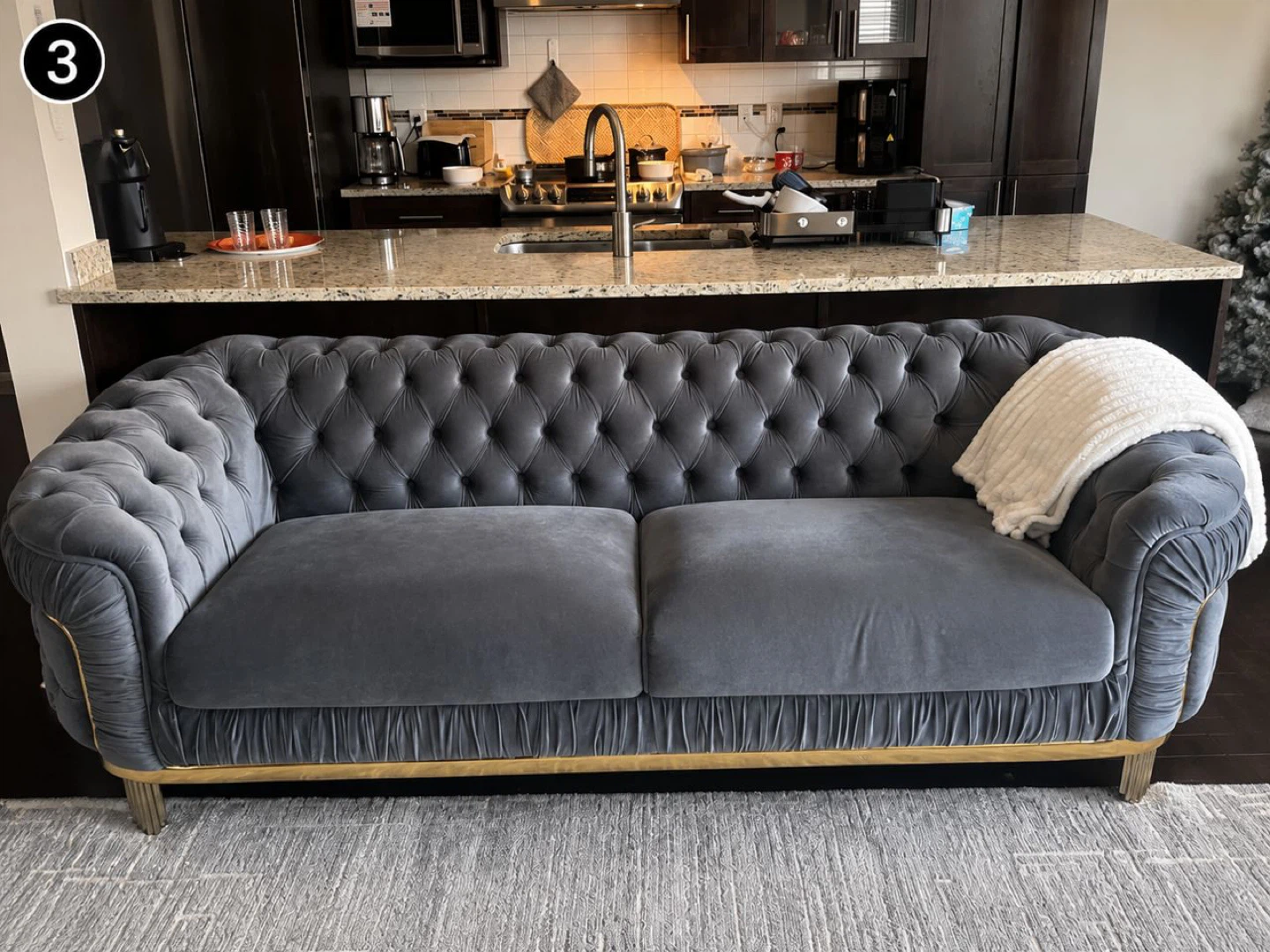 Grey Velvet Tufted Sofa