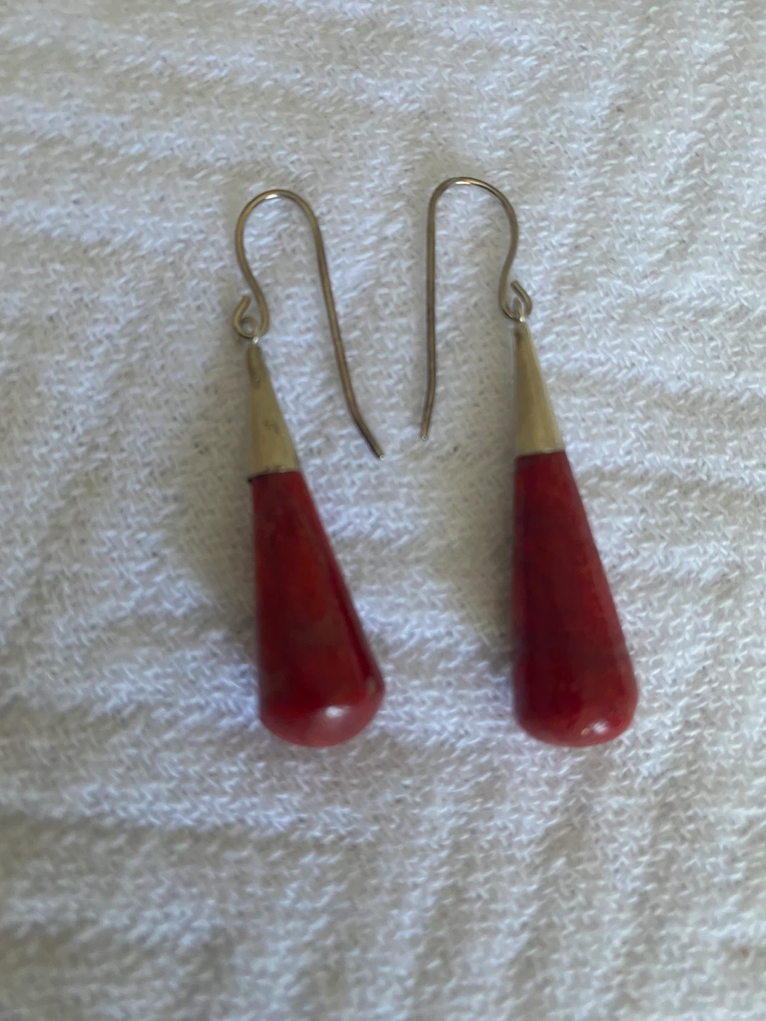 Silver Red Coral Drop Earrings