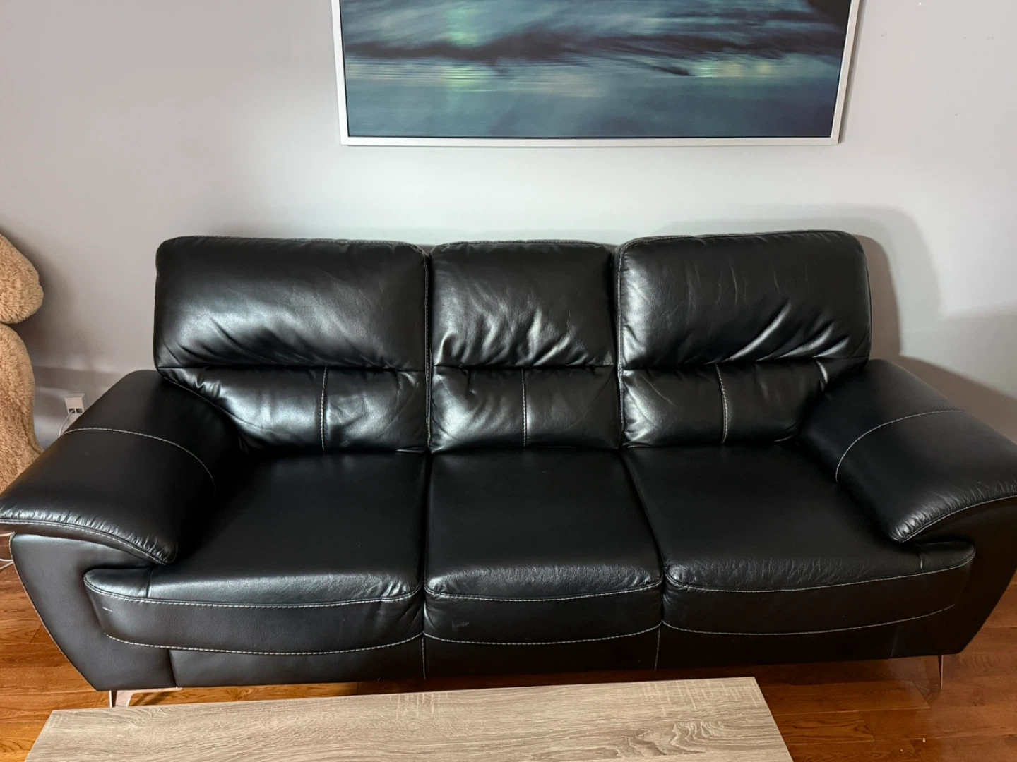 Black Leather look Living Room Set - Sofa, Loveseat & Armchair
