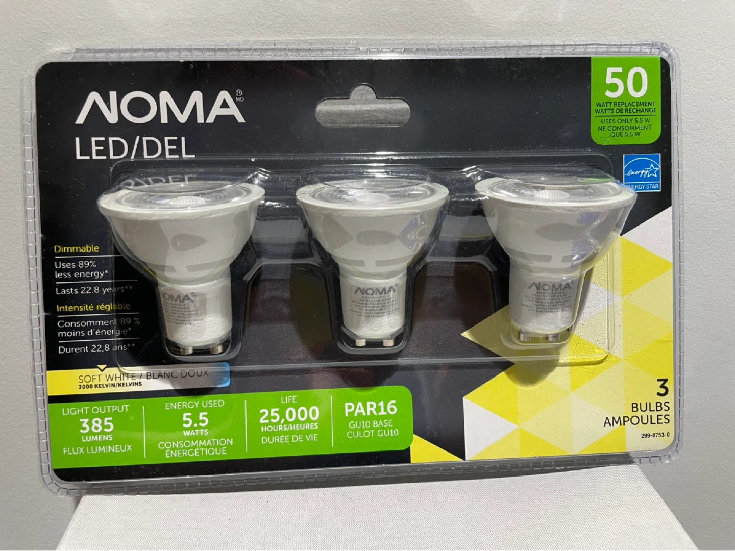 Noma PAR16 LED/DEL Dimmable GU10 Base Bulbs - 3 Pack