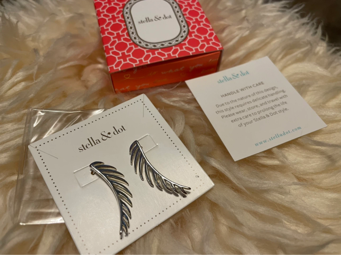 Stella & Dot Silver Feather Ear Climber Earrings
