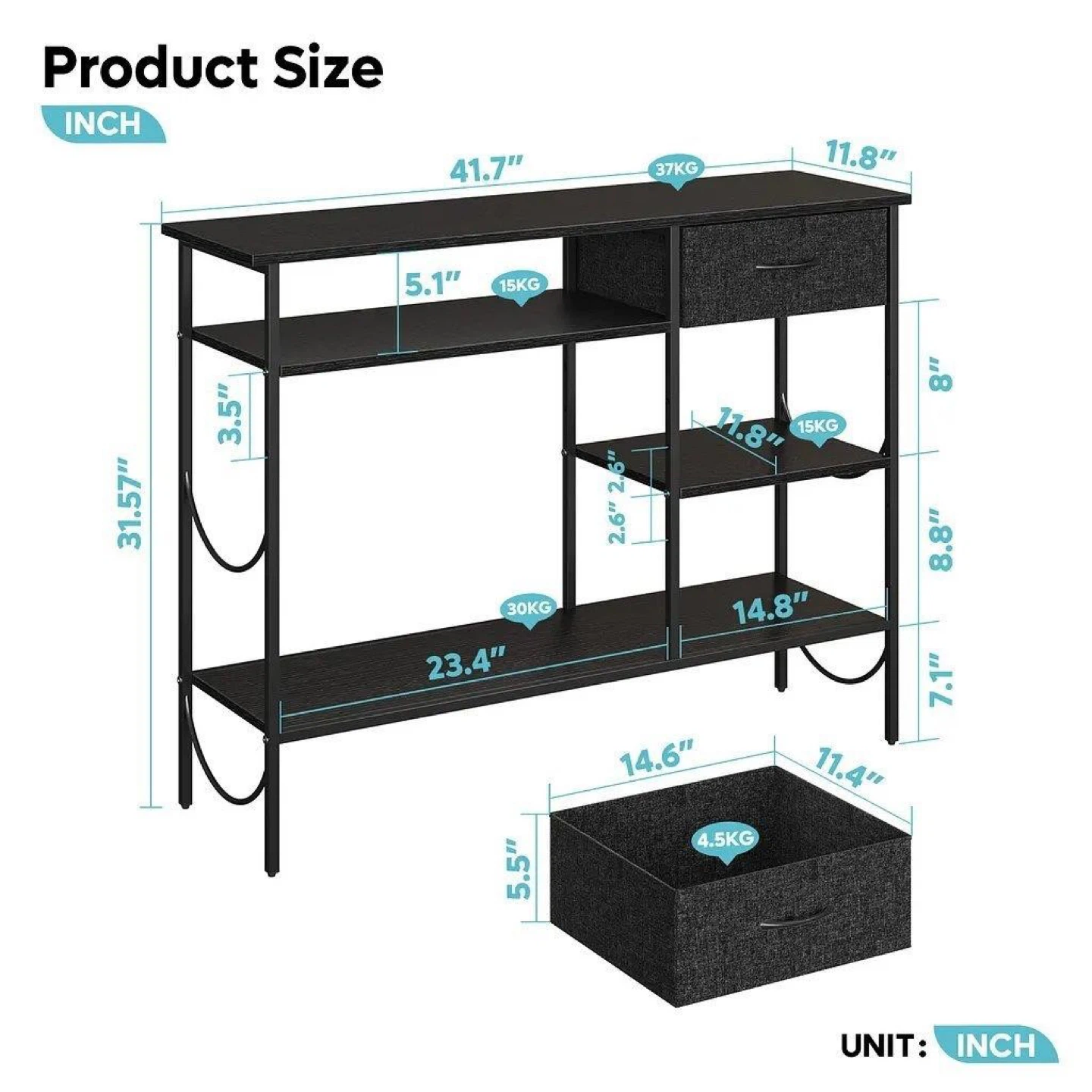 Console Table with Shelves and Drawer Table with LED Light - photo 5