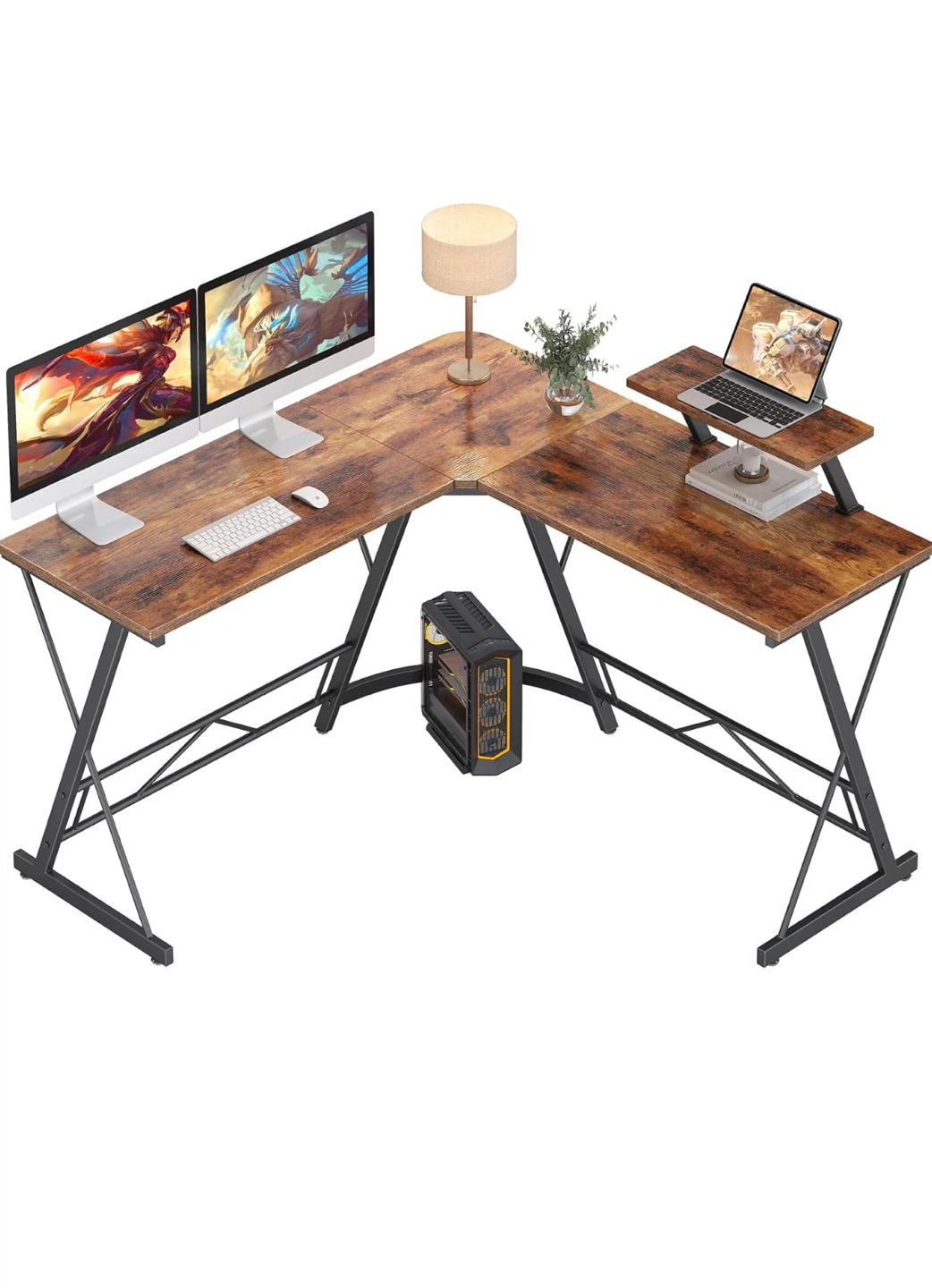 Rustic L-Shaped Desk with Monitor Riser - photo 3
