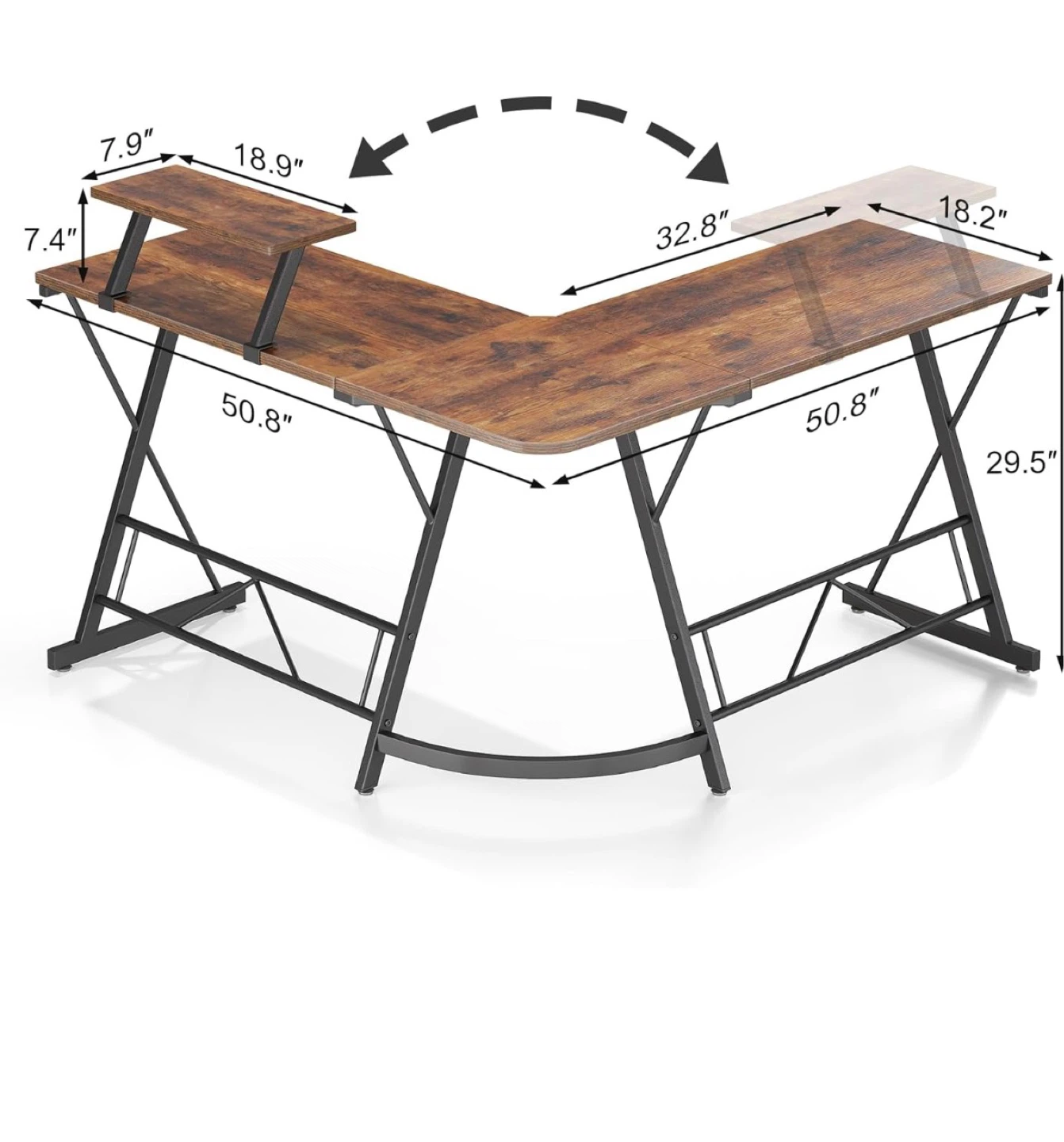 Rustic L-Shaped Desk with Monitor Riser - photo 5