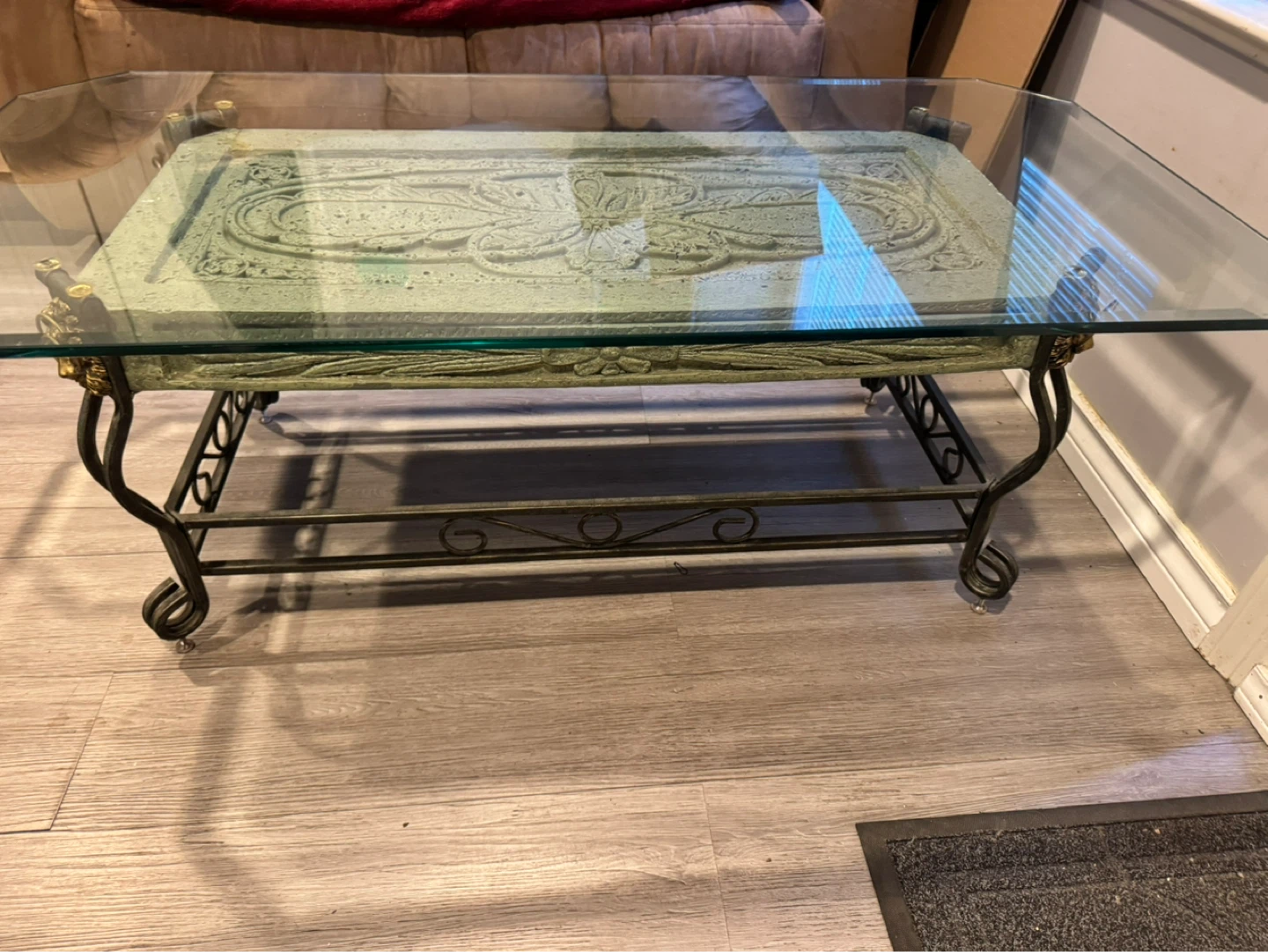 Glass Top Coffee Table with Ornate Base - photo 2