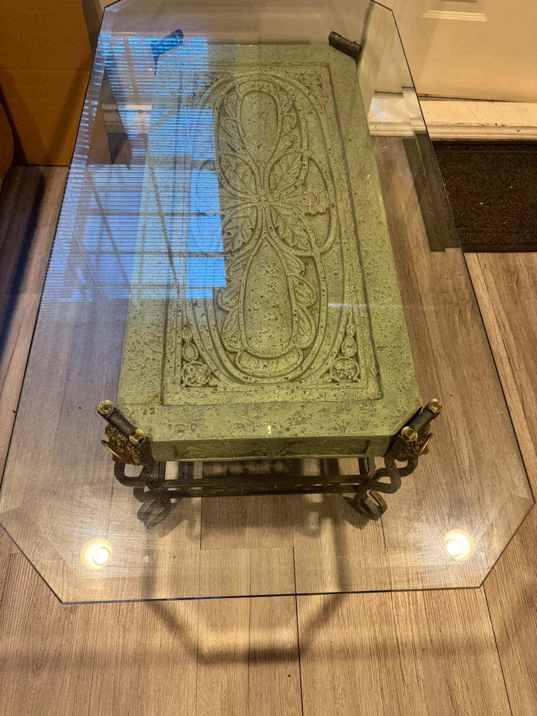 Glass Top Coffee Table with Ornate Base - photo 3