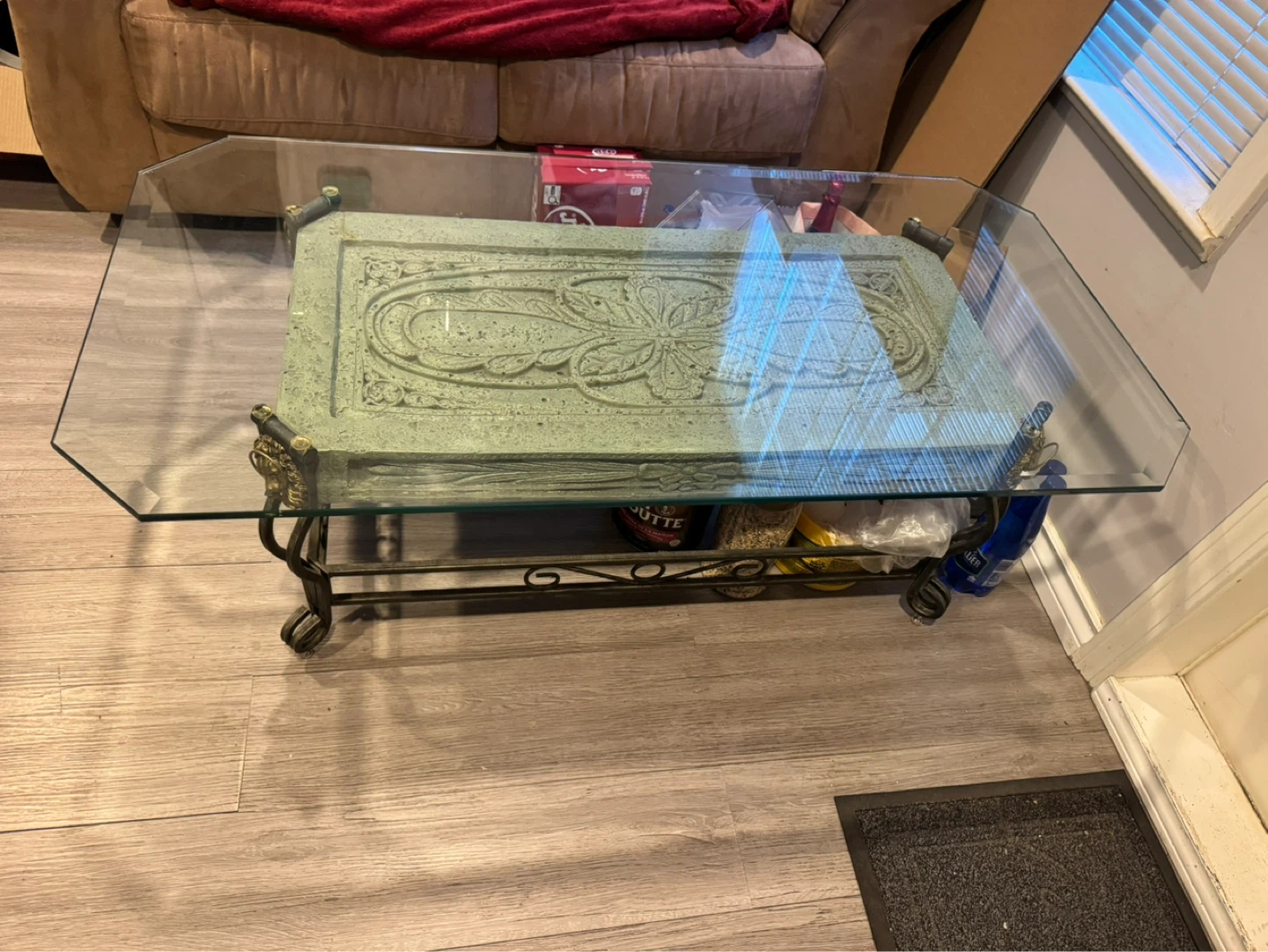 Glass Top Coffee Table with Ornate Base