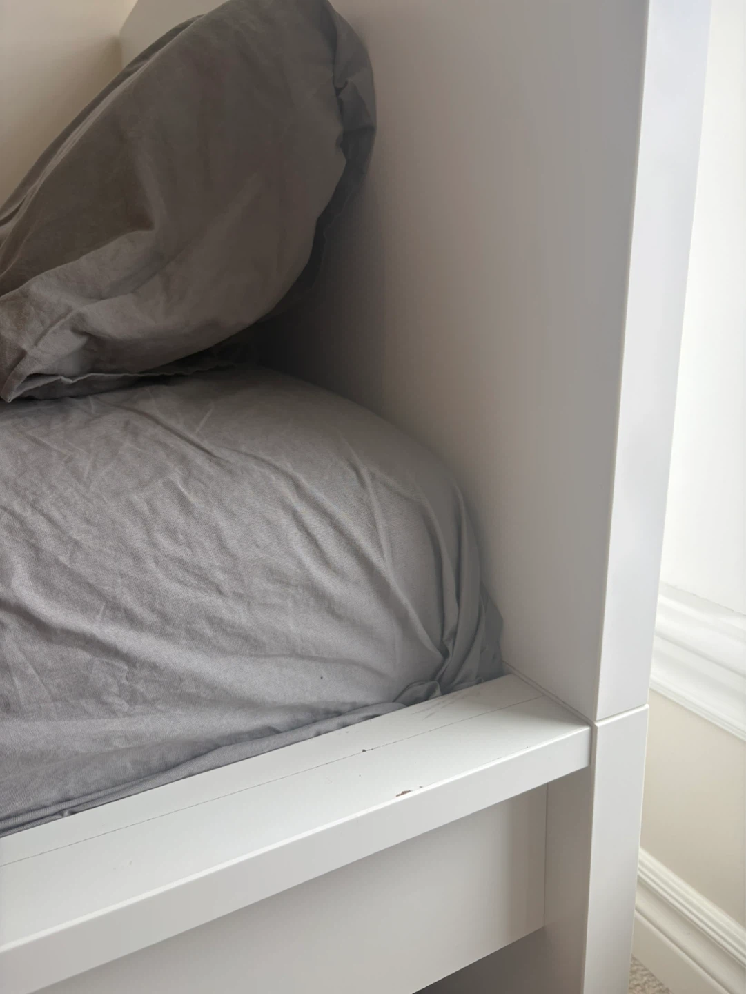 White Single Bed Frame with Grey Bedding - photo 2