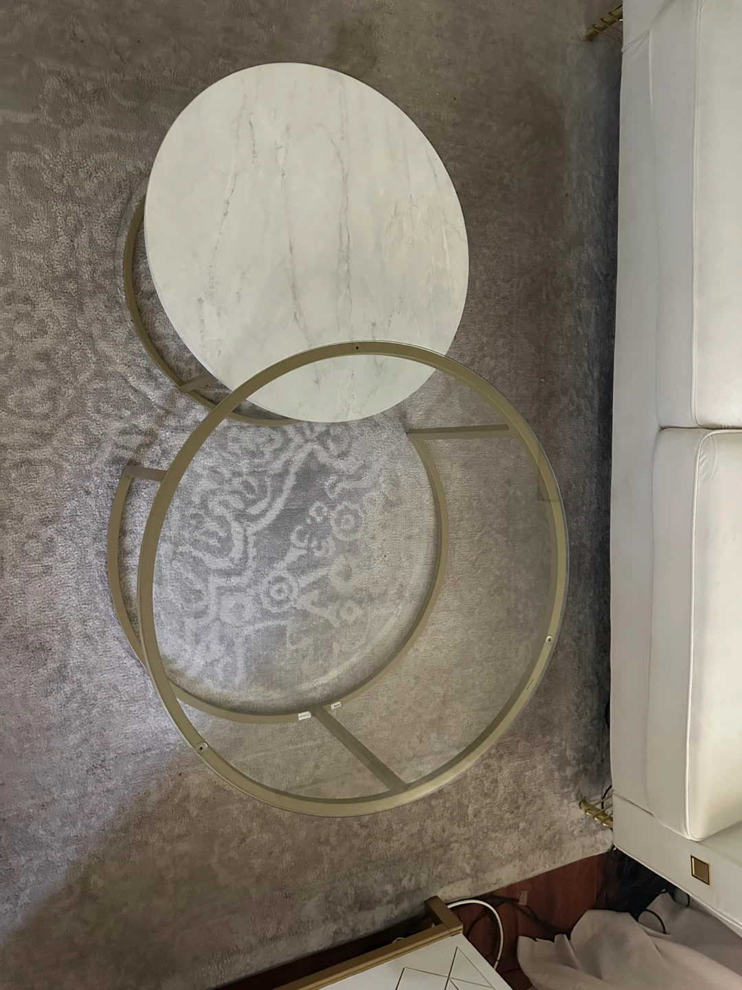 Round Nesting Coffee Tables - Marble & Glass Tops and Beige Sofá - photo 3
