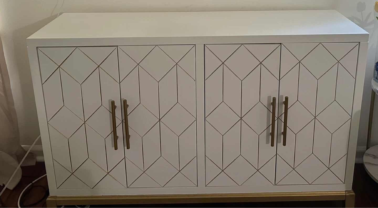 White Buffet Cabinet with Gold Accents