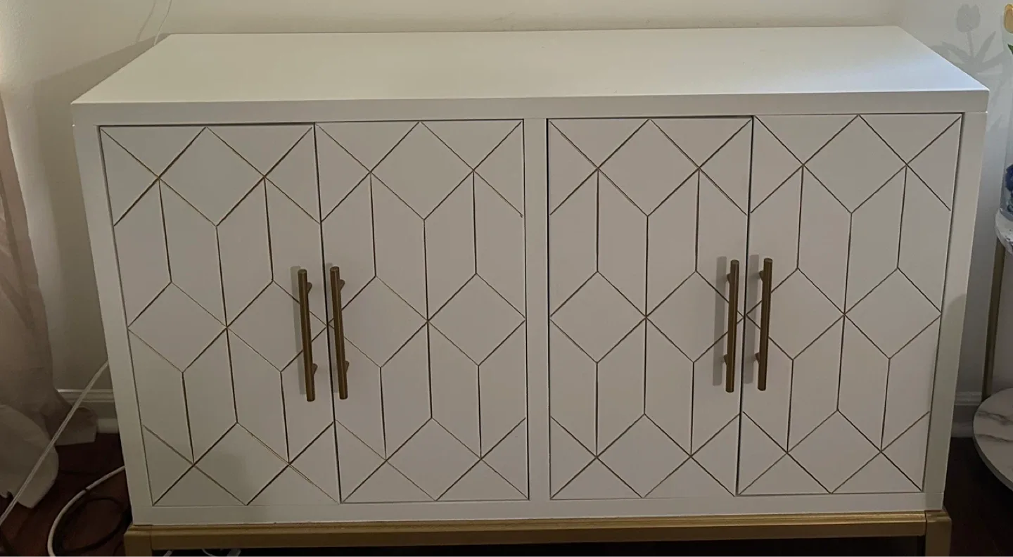 White Buffet Cabinet with Gold Accents