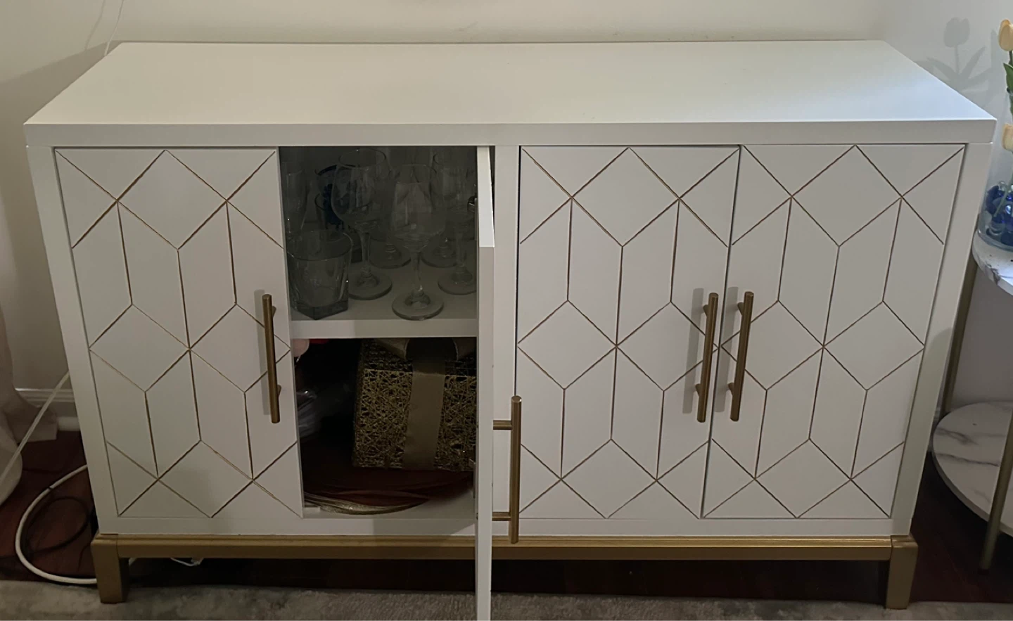 White Buffet Cabinet with Gold Accents - photo 2