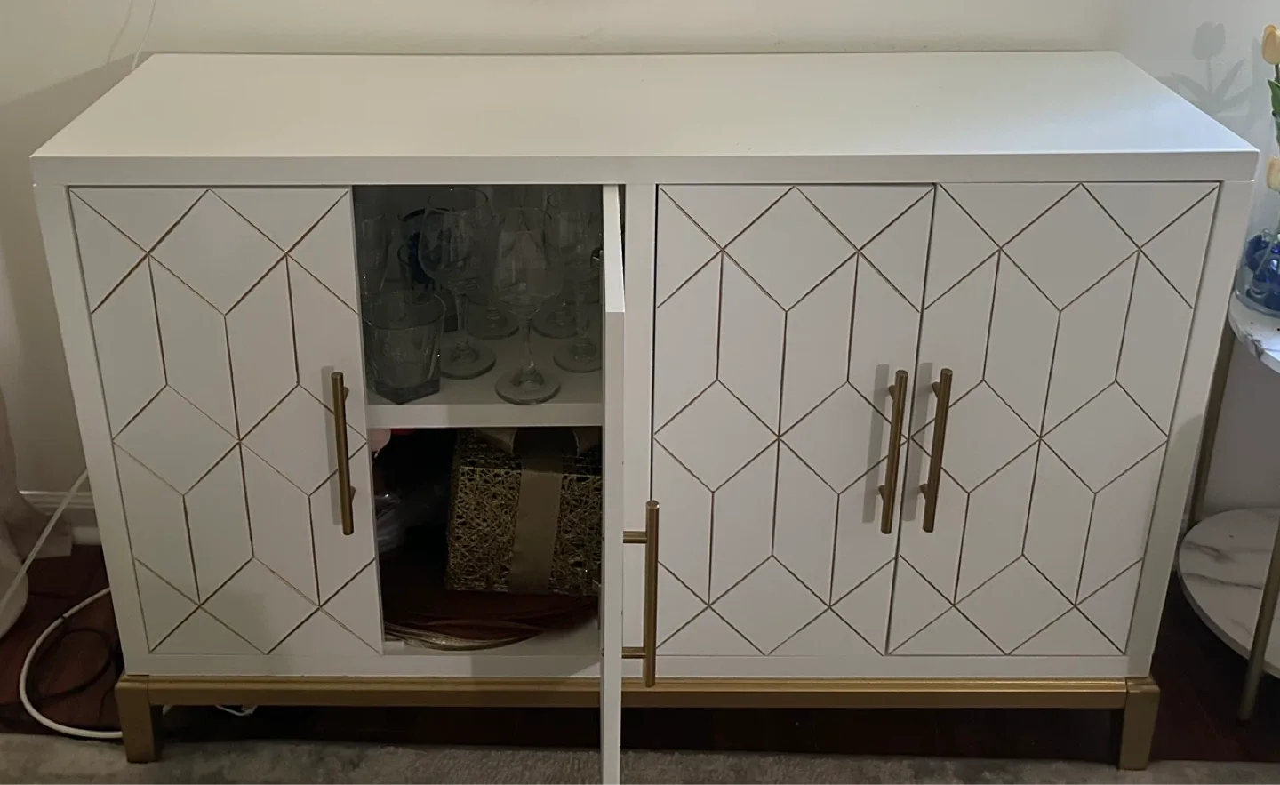 White Buffet Cabinet with Gold Accents - photo 2