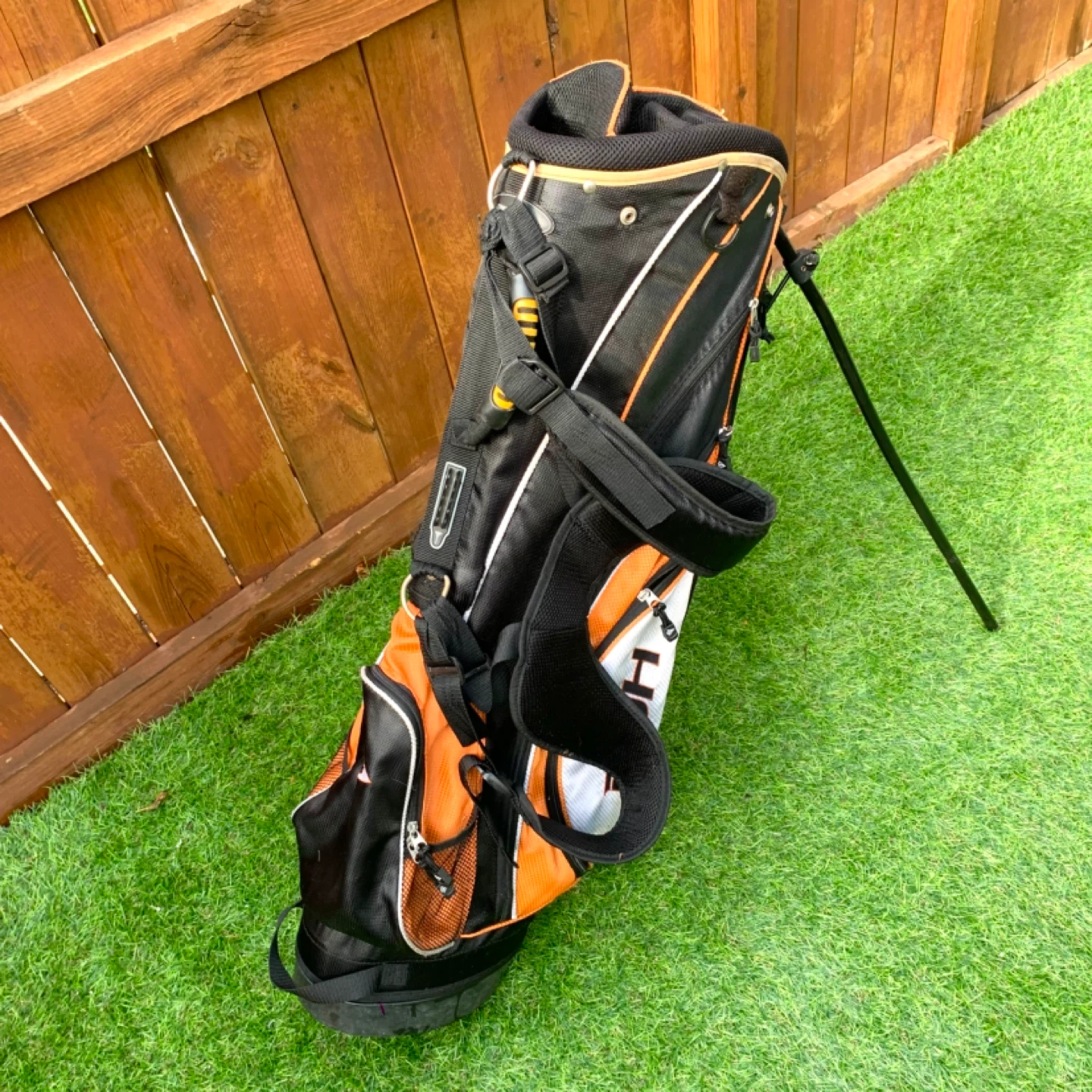 Golf Bag Stand Bag Carry Bag Black Orange Backpack Straps - photo 2