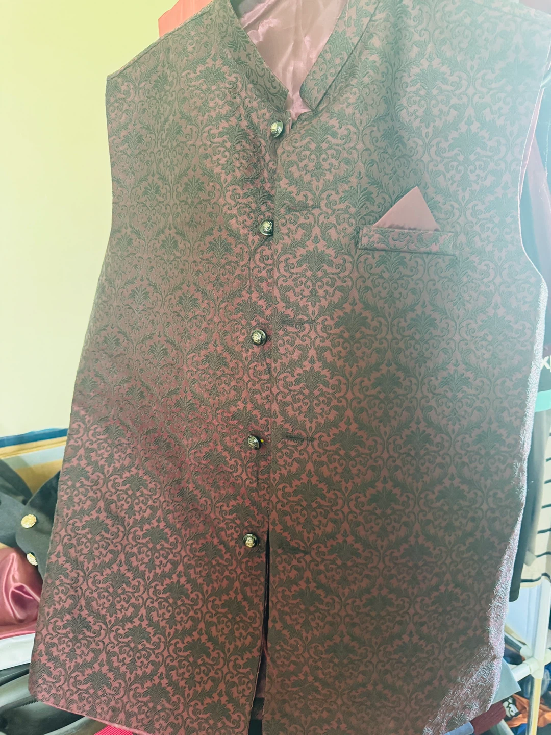 Men's Vests - Black, Burgundy, Maroon Brocade