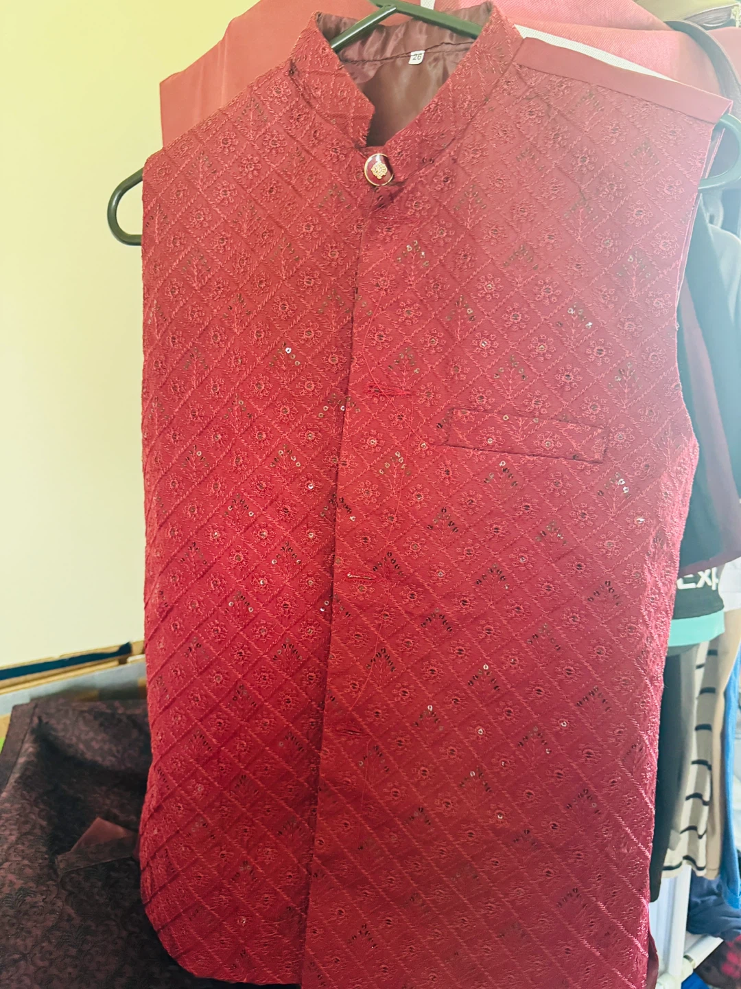 Men's Vests - Black, Burgundy, Maroon Brocade - photo 3