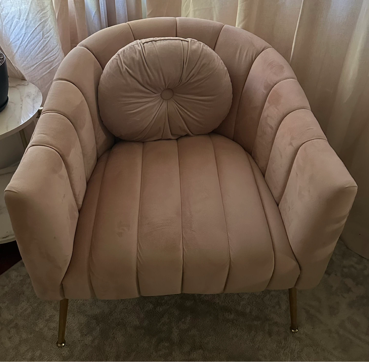 Velvet Accent Chair with Round Pillow