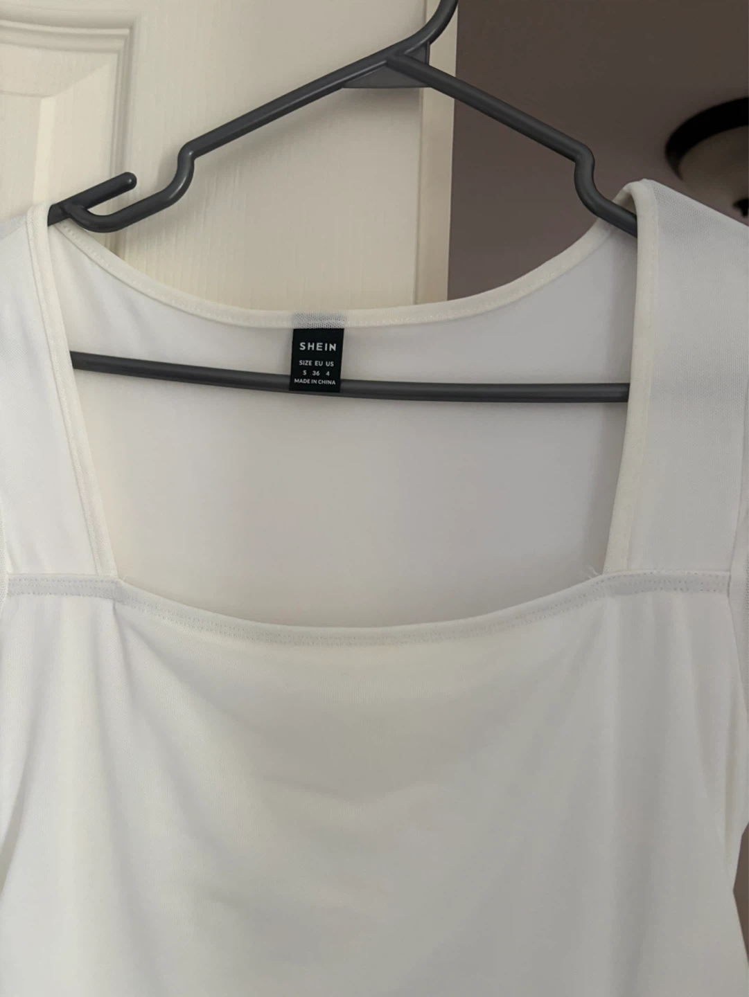SHEIN White Ruched Long Sleeve Square Neck Dress - photo 3
