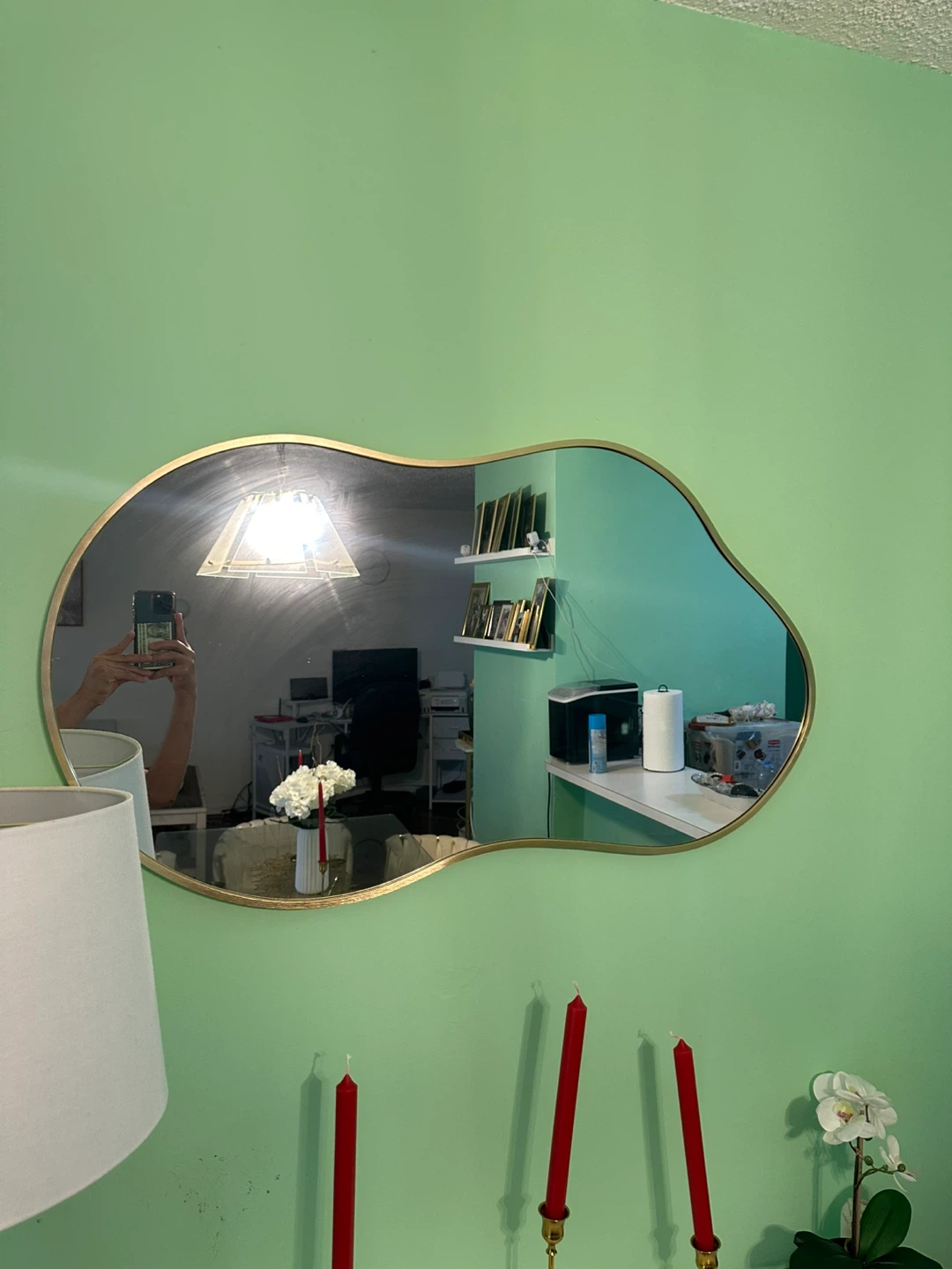 Abstract Shaped Wall Mirror with Gold Trim