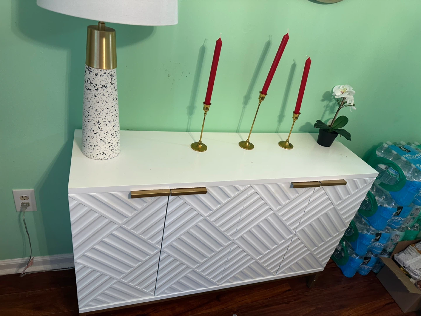 White Modern Sideboard with Gold Handles