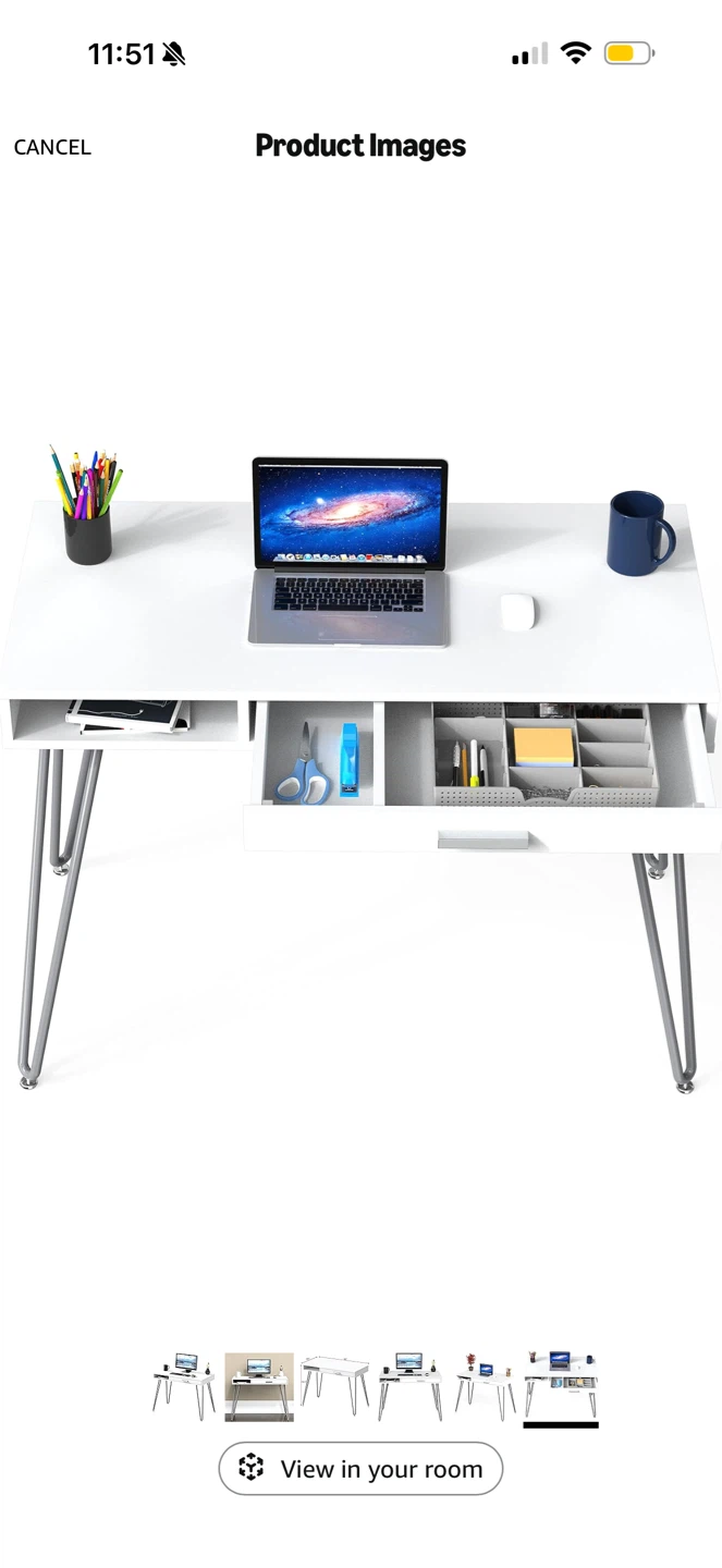 SHW White Home Office Desk with Drawer and Hairpin Legs - photo 5