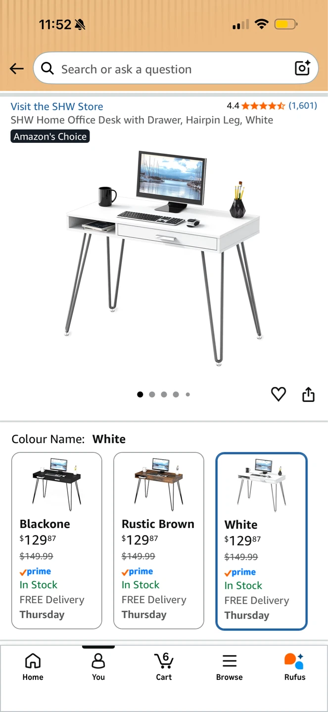 SHW White Home Office Desk with Drawer and Hairpin Legs - photo 4