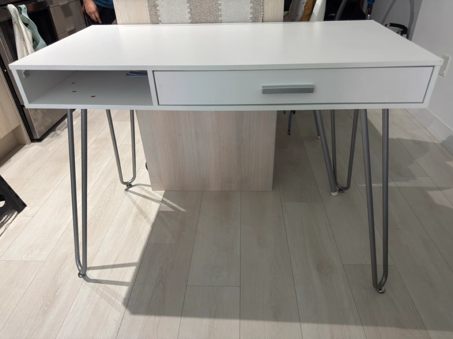 SHW White Home Office Desk with Drawer and Hairpin Legs - photo 2