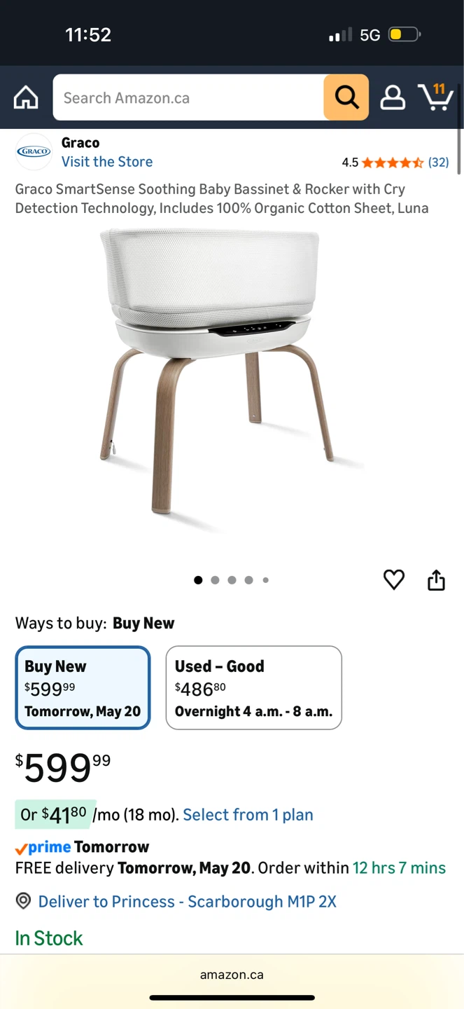 Graco SmartSense Soothing Baby Bassinet & Rocker - Luna
