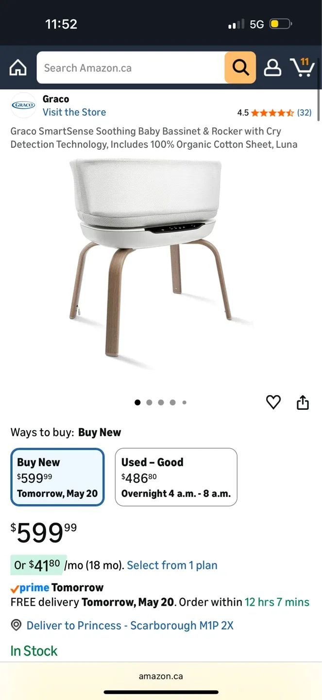 Graco SmartSense Soothing Baby Bassinet & Rocker - Luna