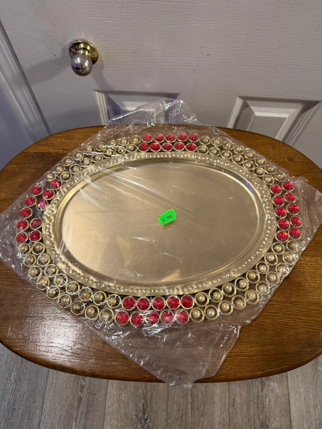 Decorative Serving Tray with Red and Clear Gems